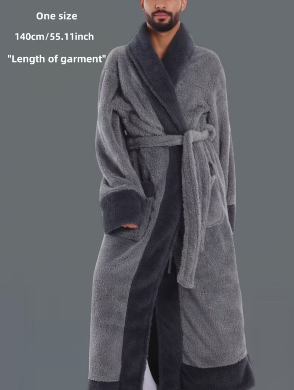 Men Light Grey Belted Cozy Plush Bathrobe Fits All Size (L-1XL)